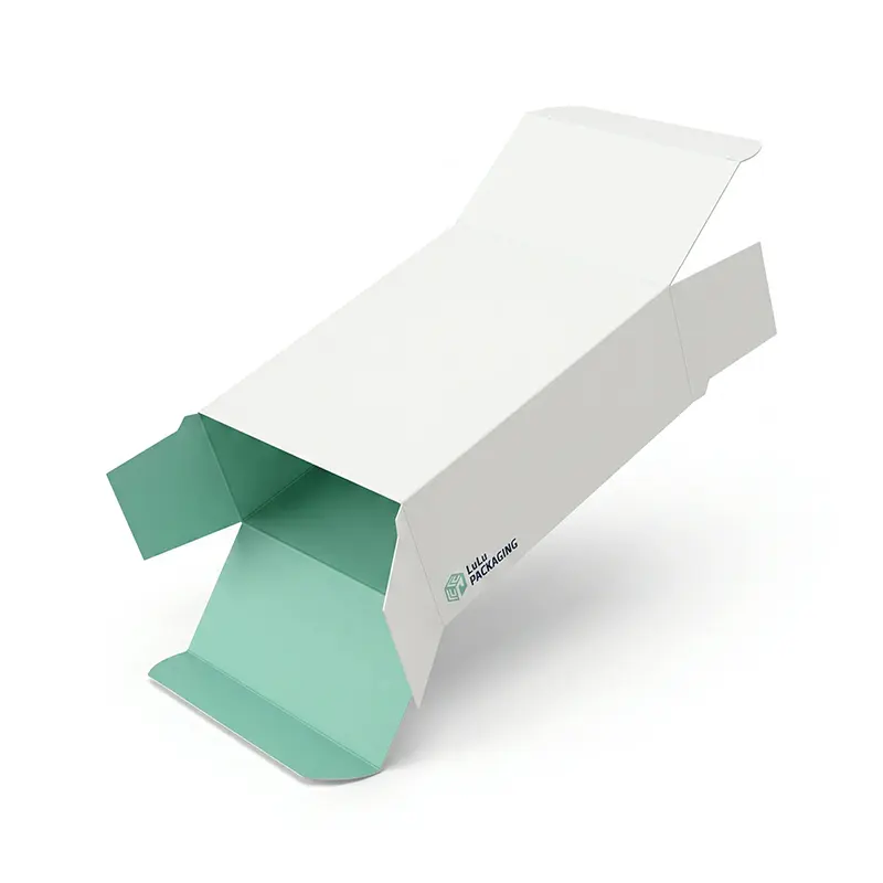 White reverse tuck end folding carton box with clean retail packaging structure